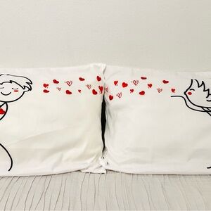Cute and soft Couple valentines Pillowcases with Red Heart Design